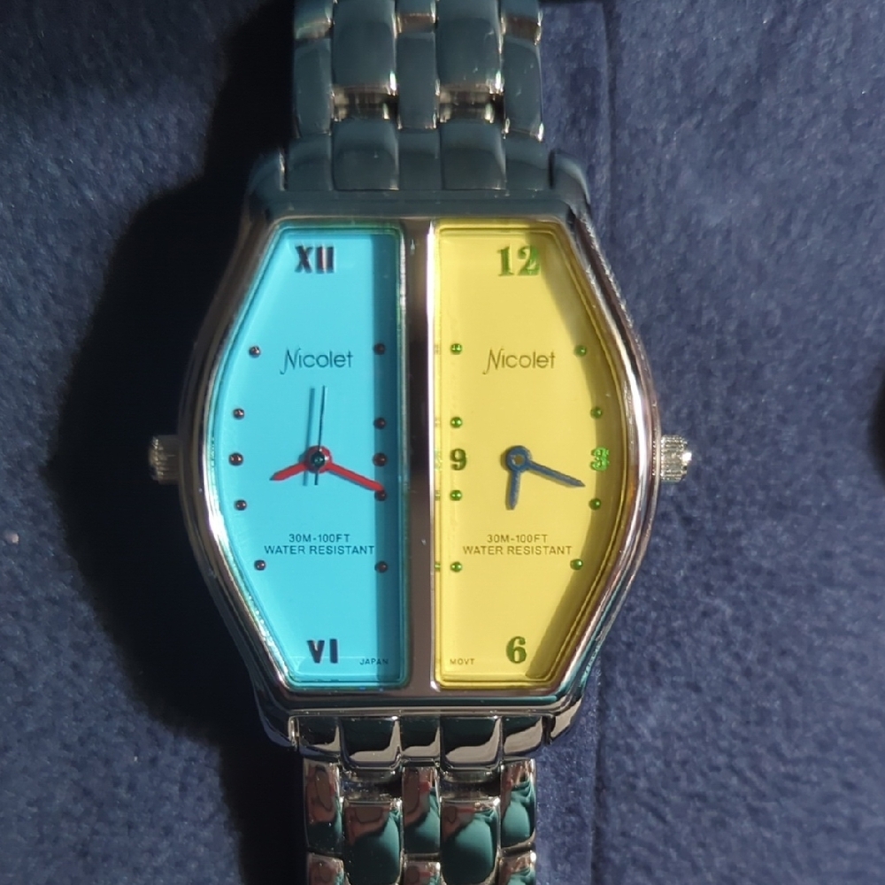 Nicolet Blue and Yellow Dual-Time Watch - Picture 3 of 9